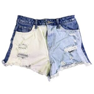 Vervet Los Angeles Shorts Women's Size XS Colorblock Distressed Blue White